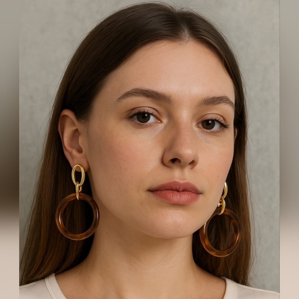 🤎 D'Bello Gold And Brown Round Circle Dangle Earrings Chic New